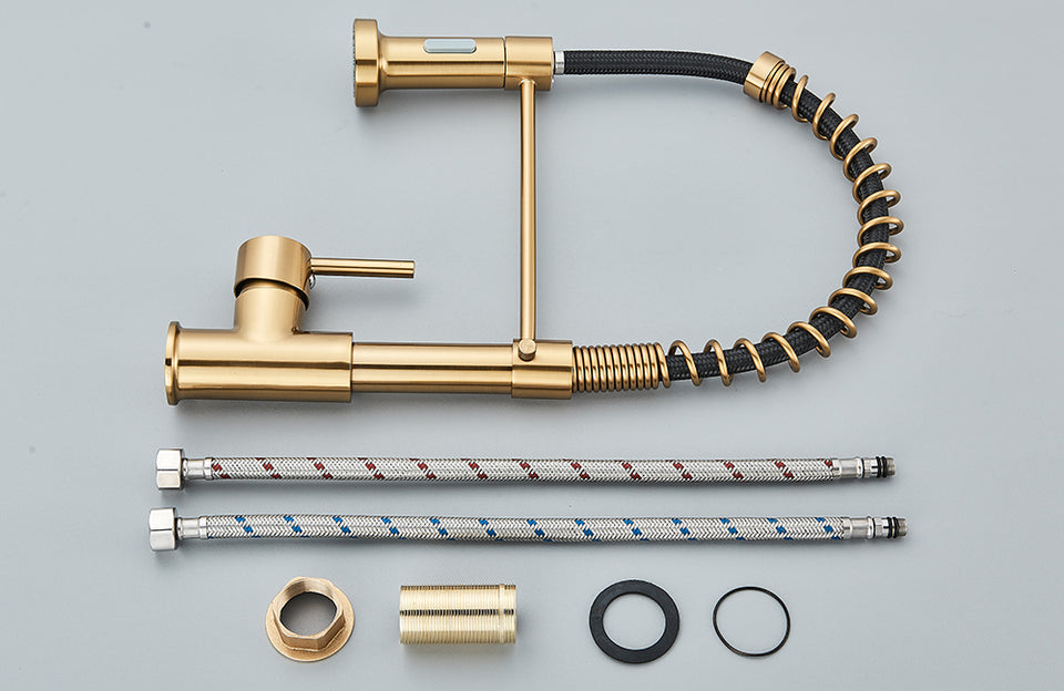 Pull-Down Kitchen Faucet · Brushed Brass — Origin Series · Form 01