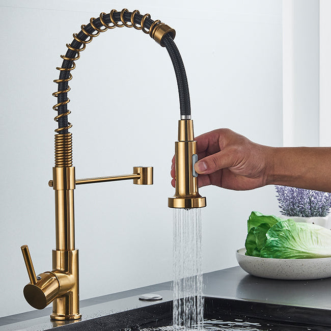 Pull-Down Kitchen Faucet · Brushed Brass — Origin Series · Form 01