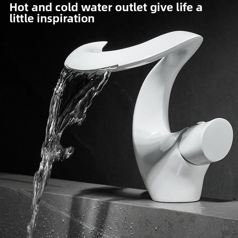 Curve Waterfall Basin Mixer · Pearl White — Arc Series · Form 05