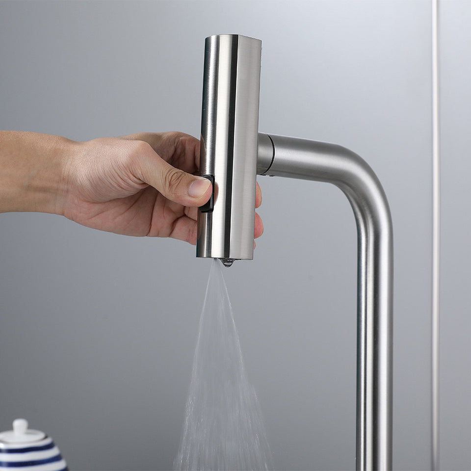 Multi-Mode Waterfall Kitchen Mixer · Brushed Steel  — Origin Series · Form 04