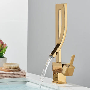Sculpted Waterfall Basin Mixer · Polished Gold  — Origin Series · Form 05