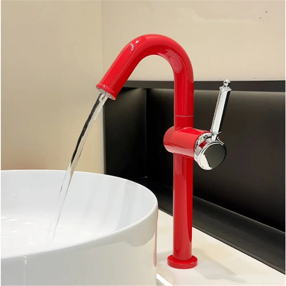 Tall Gooseneck Basin Mixer · Lacquer Red — Studio Colors · Form 02