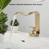 Wave Waterfall Basin Mixer · Brushed Gold — Arc Series · Form 02