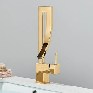 Sculpted Waterfall Basin Mixer · Polished Gold  — Origin Series · Form 05