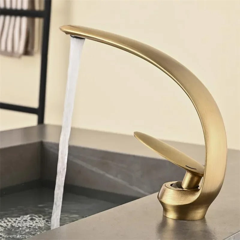 Crescent Apothecary Basin Mixer · Antique Brass — Arc Series · Form 10