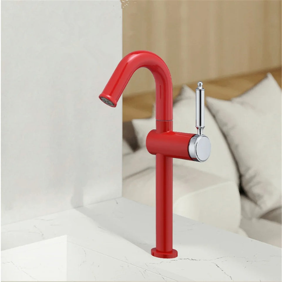 Tall Gooseneck Basin Mixer · Lacquer Red — Studio Colors · Form 02