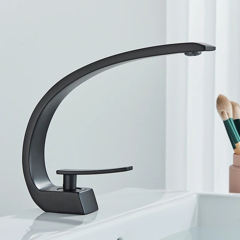 Arched Crescent Basin Mixer · Matte Black — Origin Series · Form 06