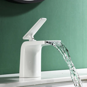 Block Cascade Basin Mixer · Soft White — Arc Series · Form 06