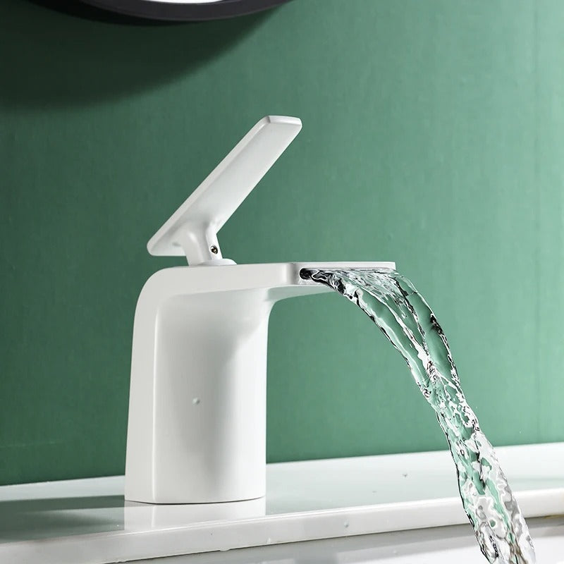 Block Cascade Basin Mixer · Soft White — Arc Series · Form 06