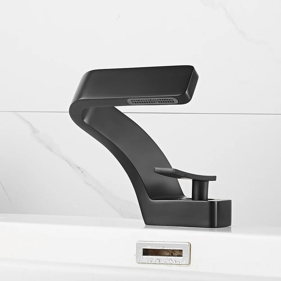 Wide Cascade Basin Mixer · Matte Black — Origin Series · Form 07