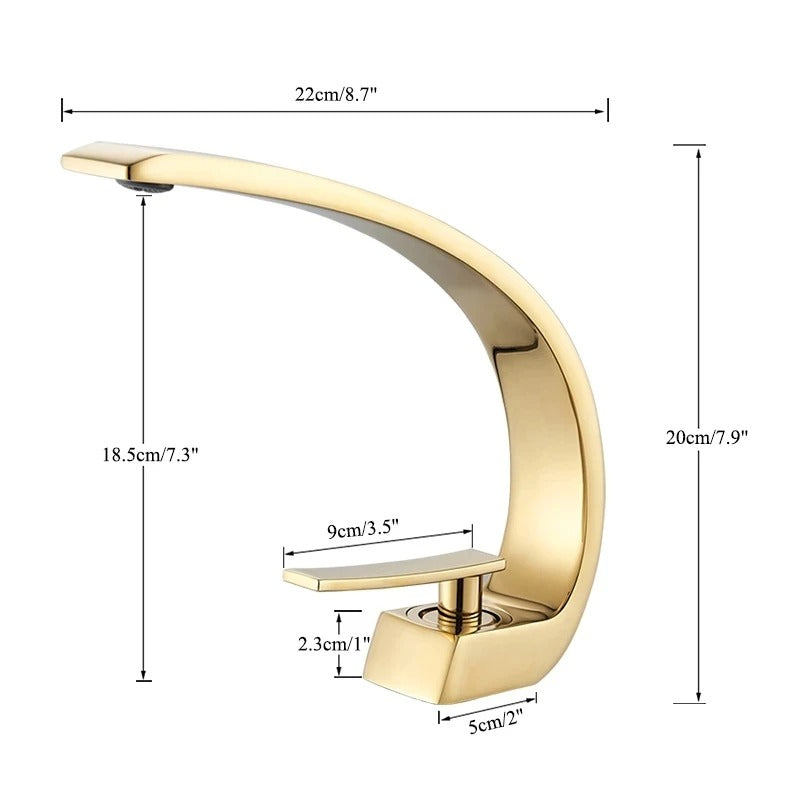 Sculpted Curve Basin Mixer · Polished Gold — Arc Series · Form 01