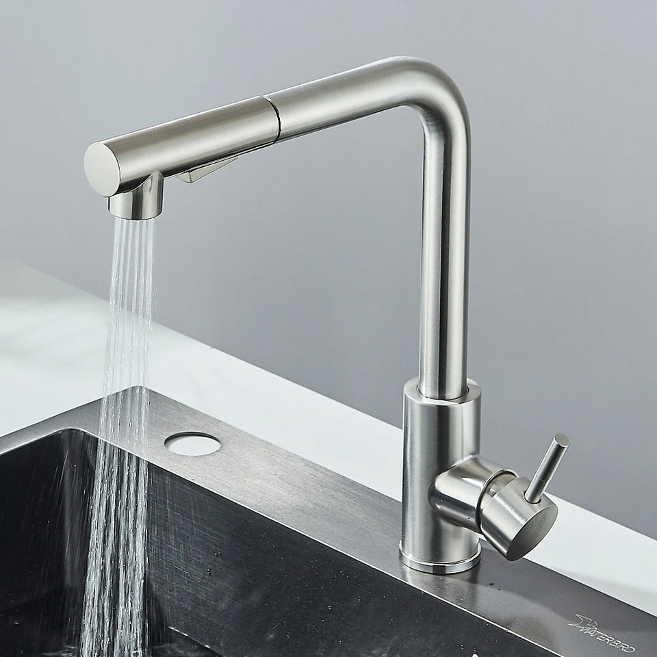 Architectural Pull-Out Kitchen Mixer · Brushed Steel — Origin Series · Form 03