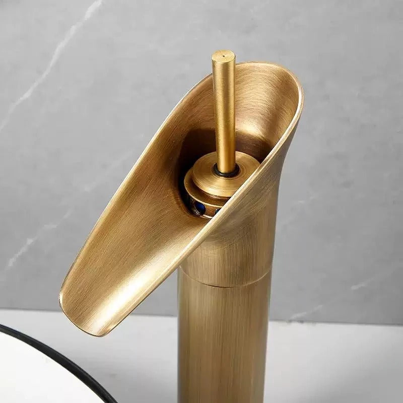 Heritage Waterfall Basin Mixer · Antique Brass — Arc Series · Form 04