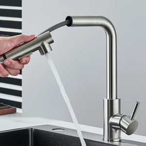 Architectural Pull-Out Kitchen Mixer · Brushed Steel — Origin Series · Form 03