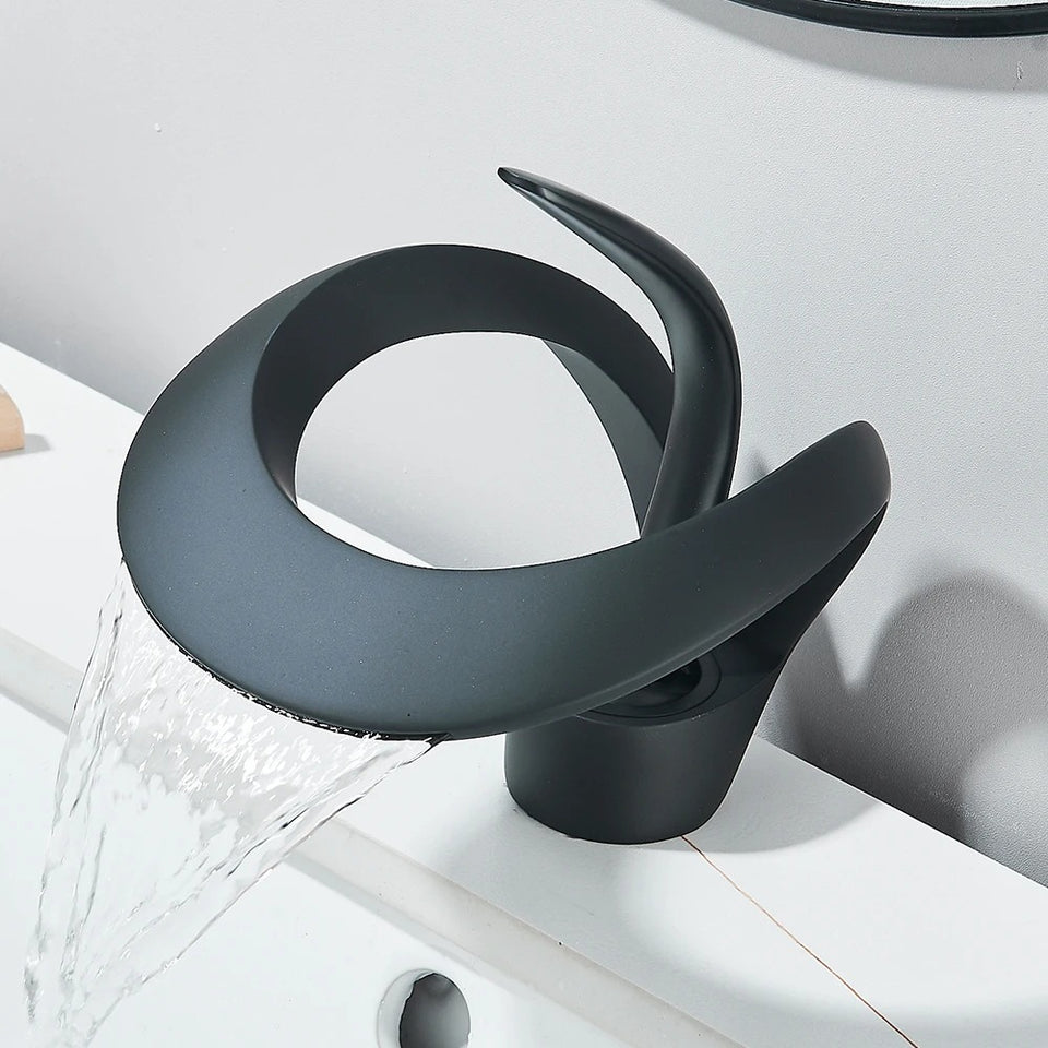Waterfall Basin Mixer · Matte Black — Origin Series · Form 02