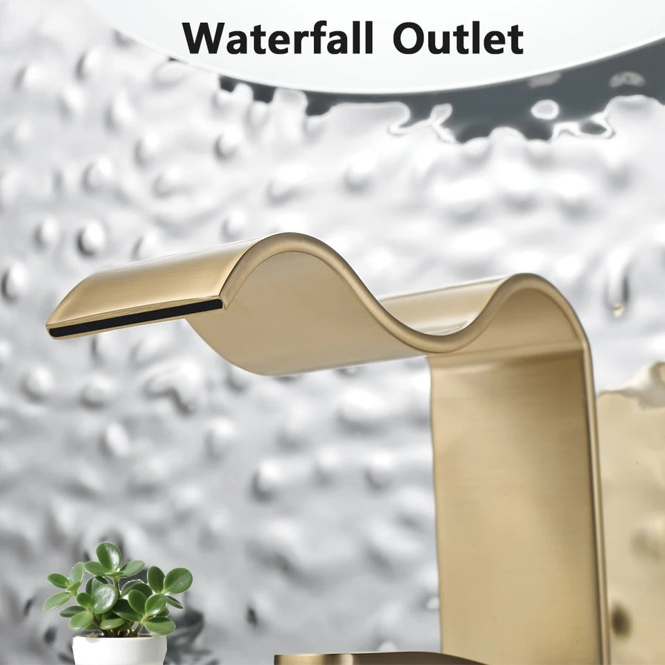 Wave Waterfall Basin Mixer · Brushed Gold — Arc Series · Form 02