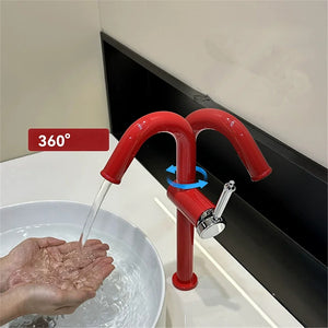 Tall Gooseneck Basin Mixer · Lacquer Red — Studio Colors · Form 02