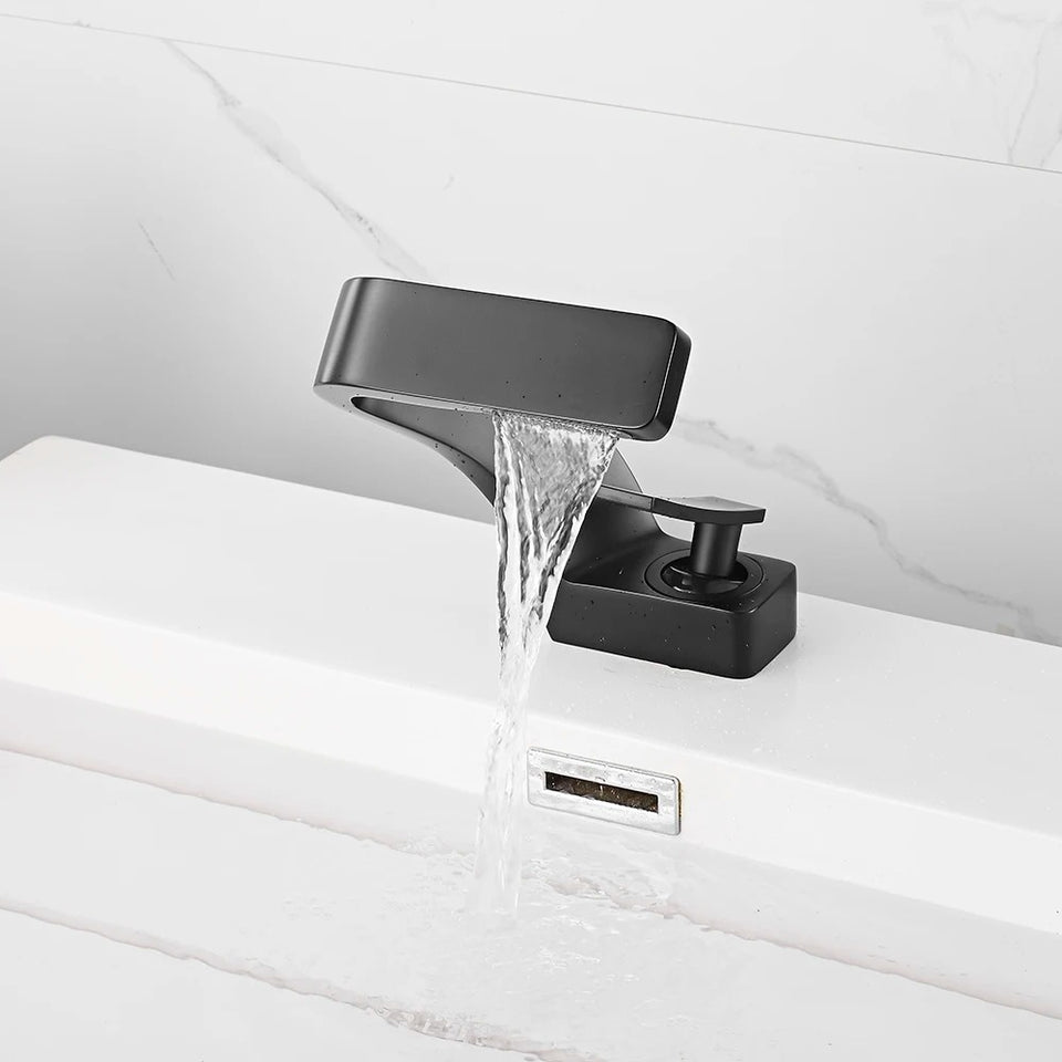 Wide Cascade Basin Mixer · Matte Black — Origin Series · Form 07