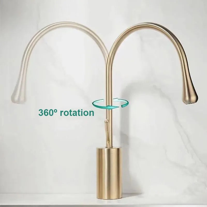 Gooseneck Basin Mixer · Brushed Gold — Arc Series · Form 08