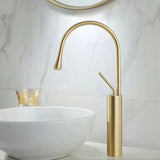 Gooseneck Basin Mixer · Brushed Gold — Arc Series · Form 08