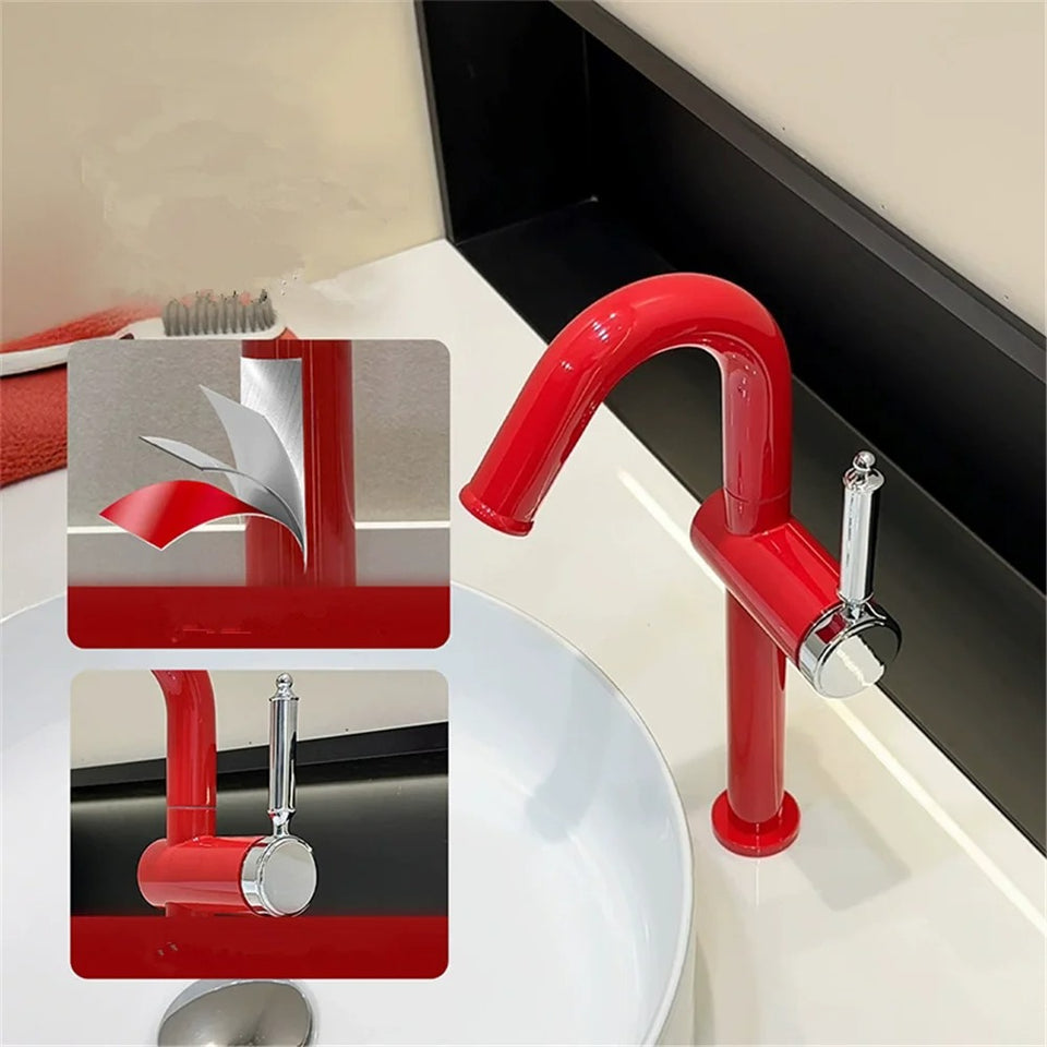 Tall Gooseneck Basin Mixer · Lacquer Red — Studio Colors · Form 02