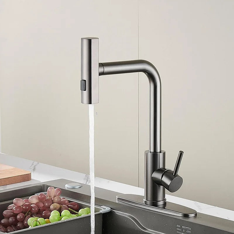 Multi-Mode Waterfall Kitchen Mixer · Brushed Steel  — Origin Series · Form 04