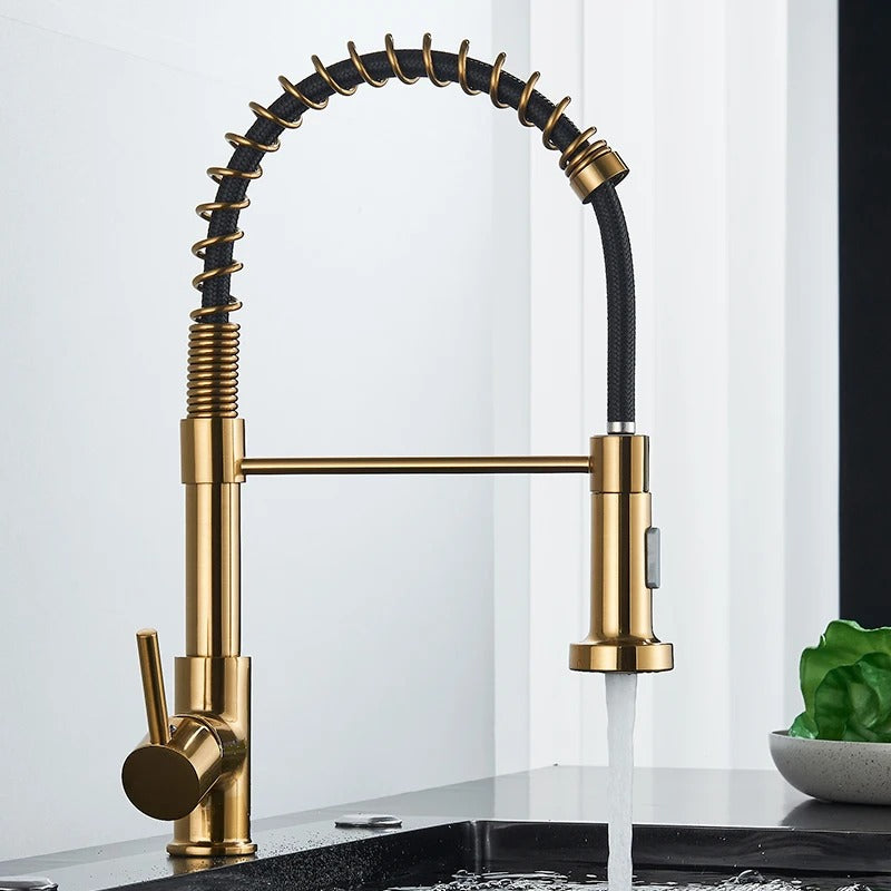 Pull-Down Kitchen Faucet · Brushed Brass — Origin Series · Form 01