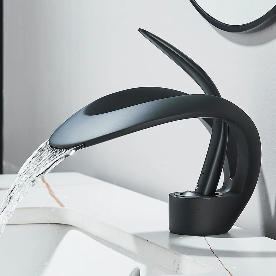 Waterfall Basin Mixer · Matte Black — Origin Series · Form 02