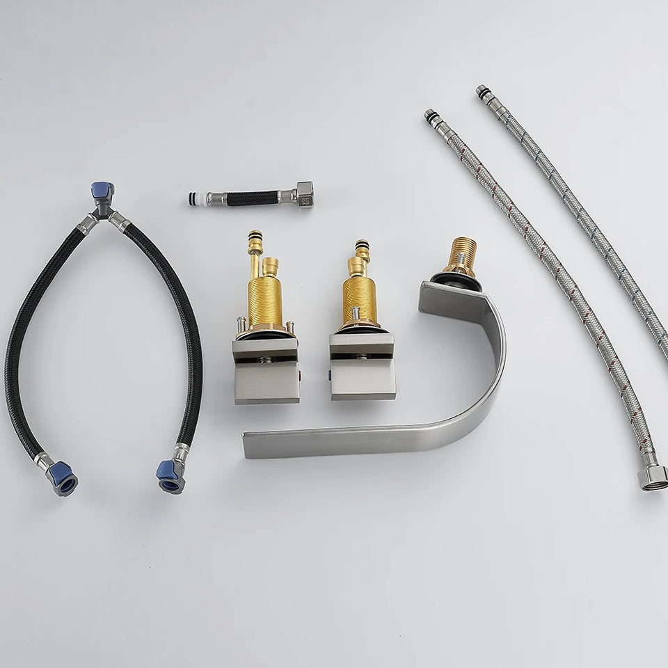 Twin Handle Cascade Basin Mixer · Polished Gold — Arc Series · Form 09