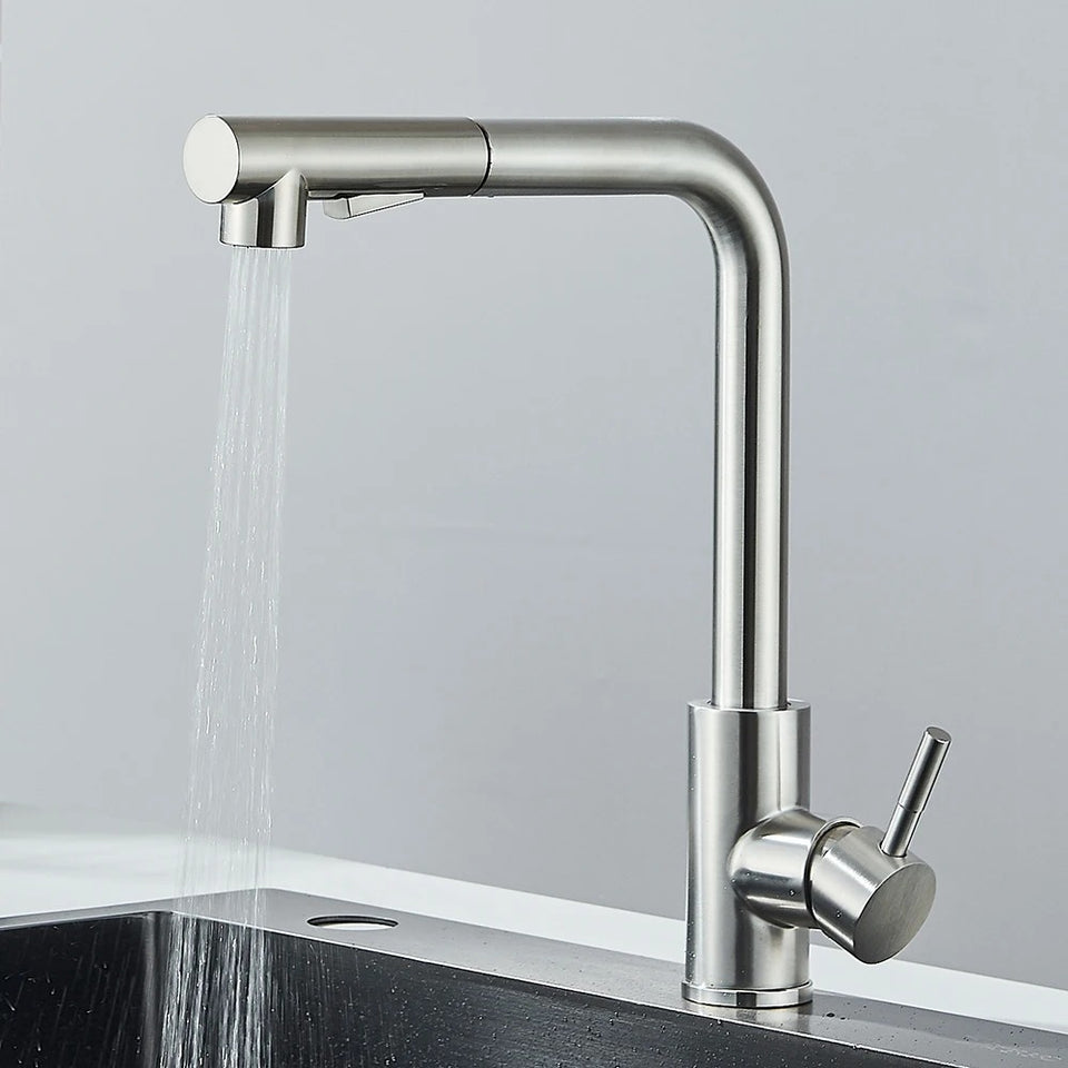 Architectural Pull-Out Kitchen Mixer · Brushed Steel — Origin Series · Form 03