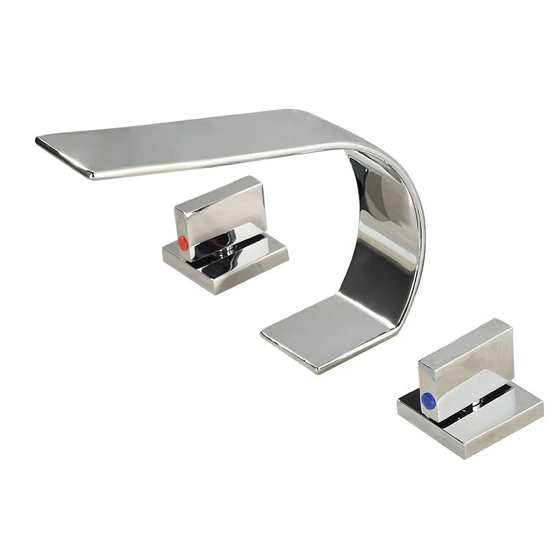 Twin Handle Cascade Basin Mixer · Polished Gold — Arc Series · Form 09