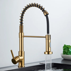 Pull-Down Kitchen Faucet · Brushed Brass — Origin Series · Form 01